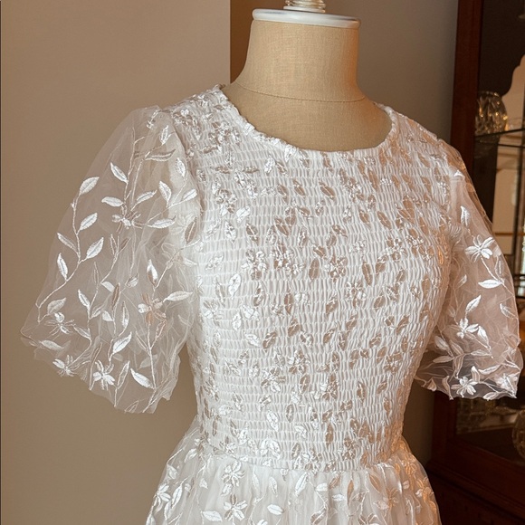 NWT Elegant White Embroidered Tulle Dress - Picture 5 of 12
